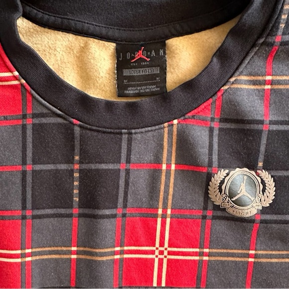 Jordan Brooklyn Plaid Fleece Crew Fire Red Dark Driftwood - Picture 5 of 5